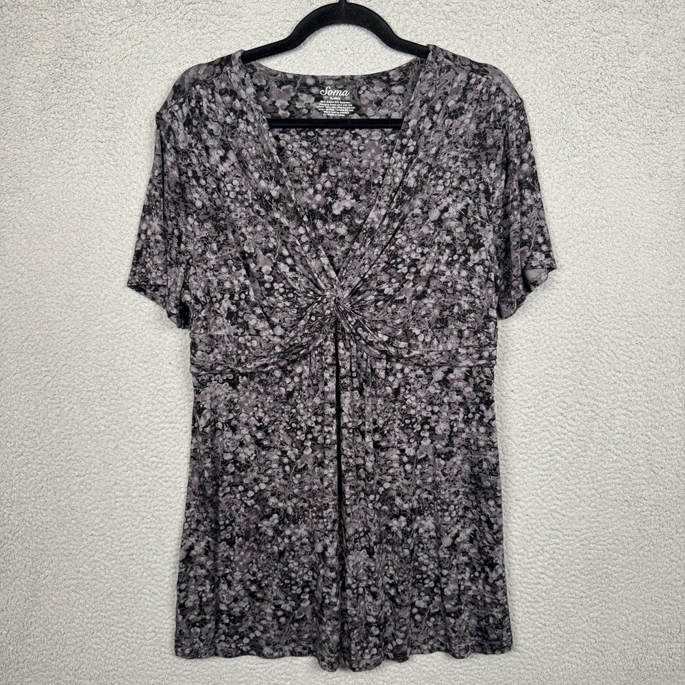 Soma Tunic Womens XL Gray Black Dark Floral Cottagecore Boho‎ Babydoll Romantic